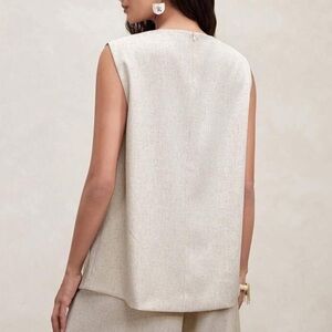 Oversized Linen Elegant Business Casual Sleeveless Asymmetrical Cream Top